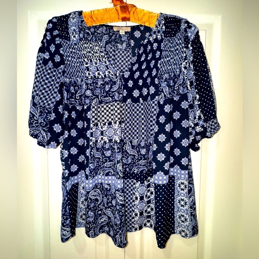 Alex & Lili Boho Patchwork Print Flowy top size Small EUC